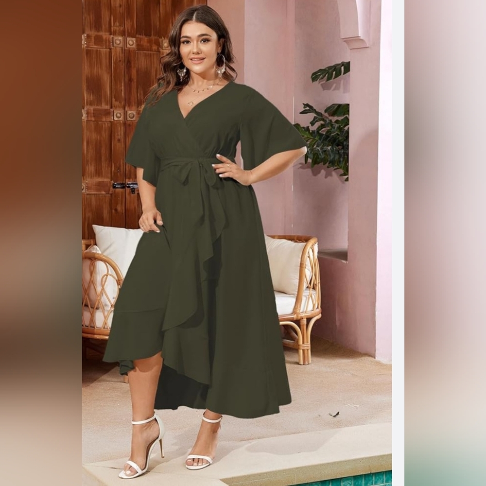 Elegant Olive Green High Low Dress